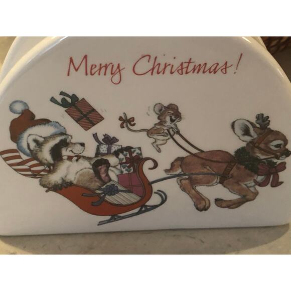 Vtg 1979 HF Designer Collection Knapkin holder Dog/mouse/Hare Christmas Keepsake - Picture 3 of 8